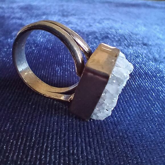 Natural Crystal Square Silver Ring size 5.75 reflective sparkly gemstone - Picture 9 of 14